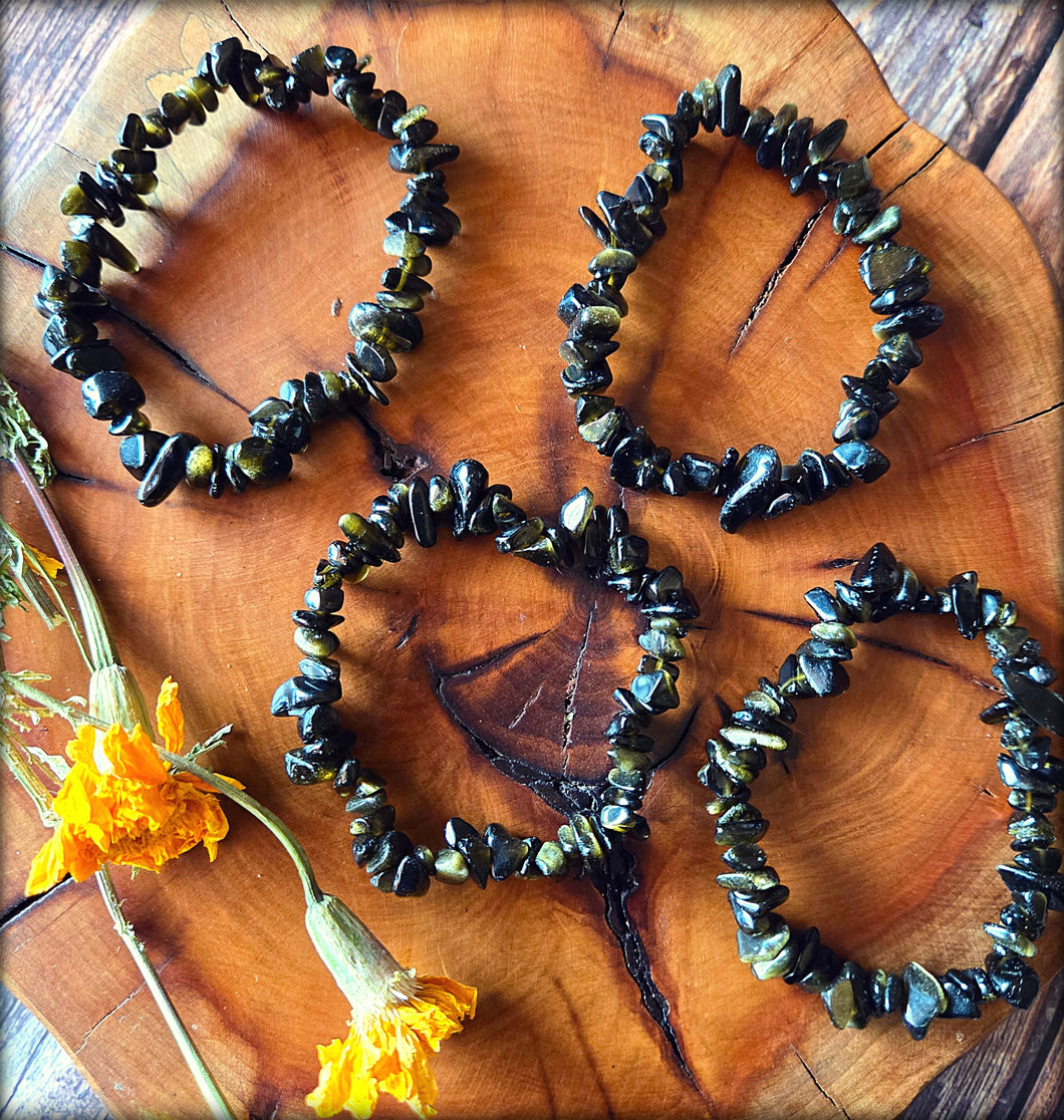 Gold Sheen Obsidian Chip Bracelet