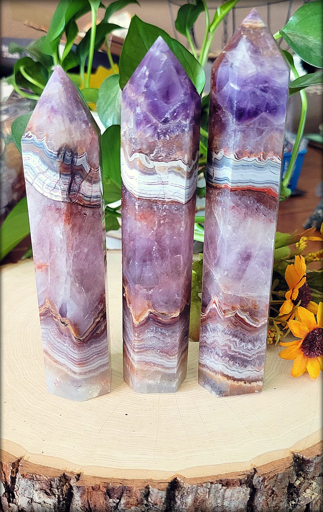 Crazy Lace Agate & Amethyst Tower